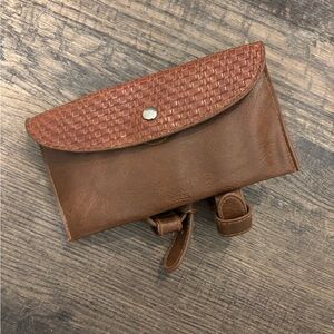 Brown Woven Flap Leather Phone Case for Saddle